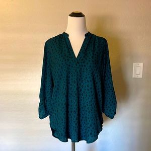 Lush Teal Leopard Print 3/4 Sleeve Top - Small
